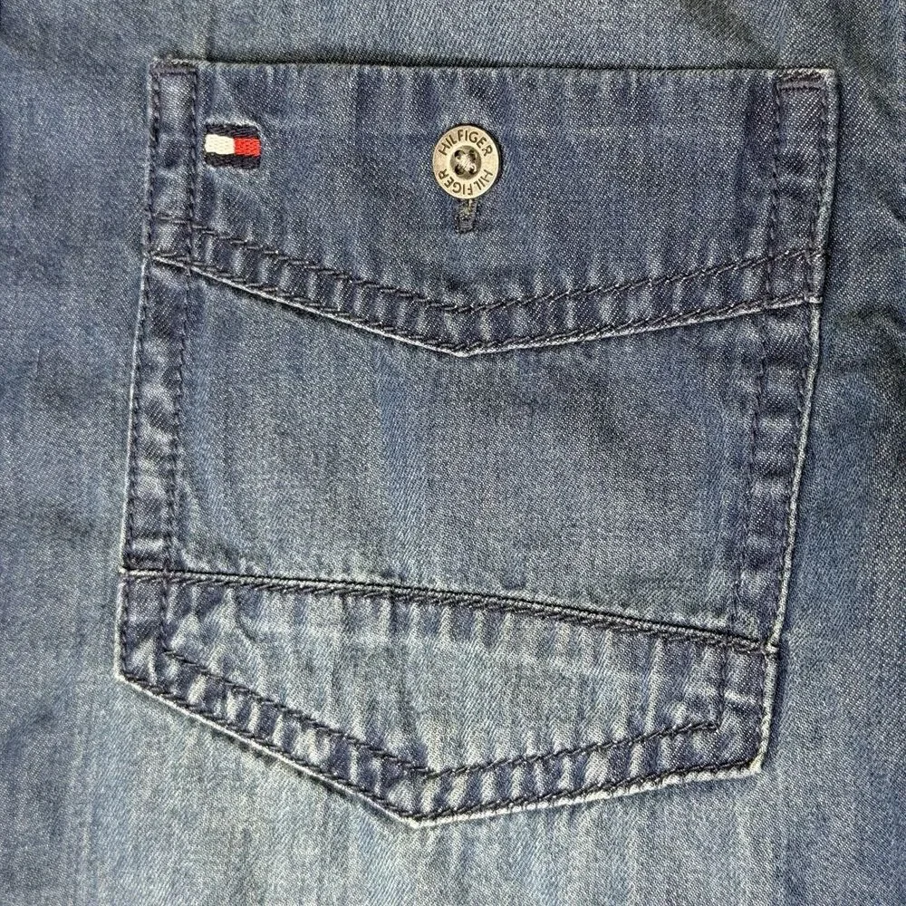 Tommy Hilfiger Boys M 12-14 Denim Button Up‎ Shirt Medium Blue Chambray